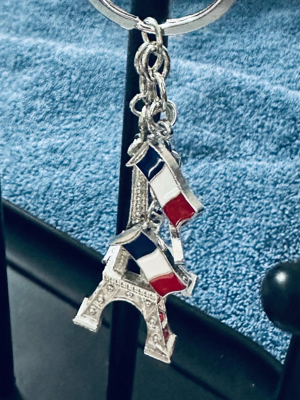 Eiffel Tower and Flag Keychain - Silver with Red, White & Blue Accents - Picture 3 of 6